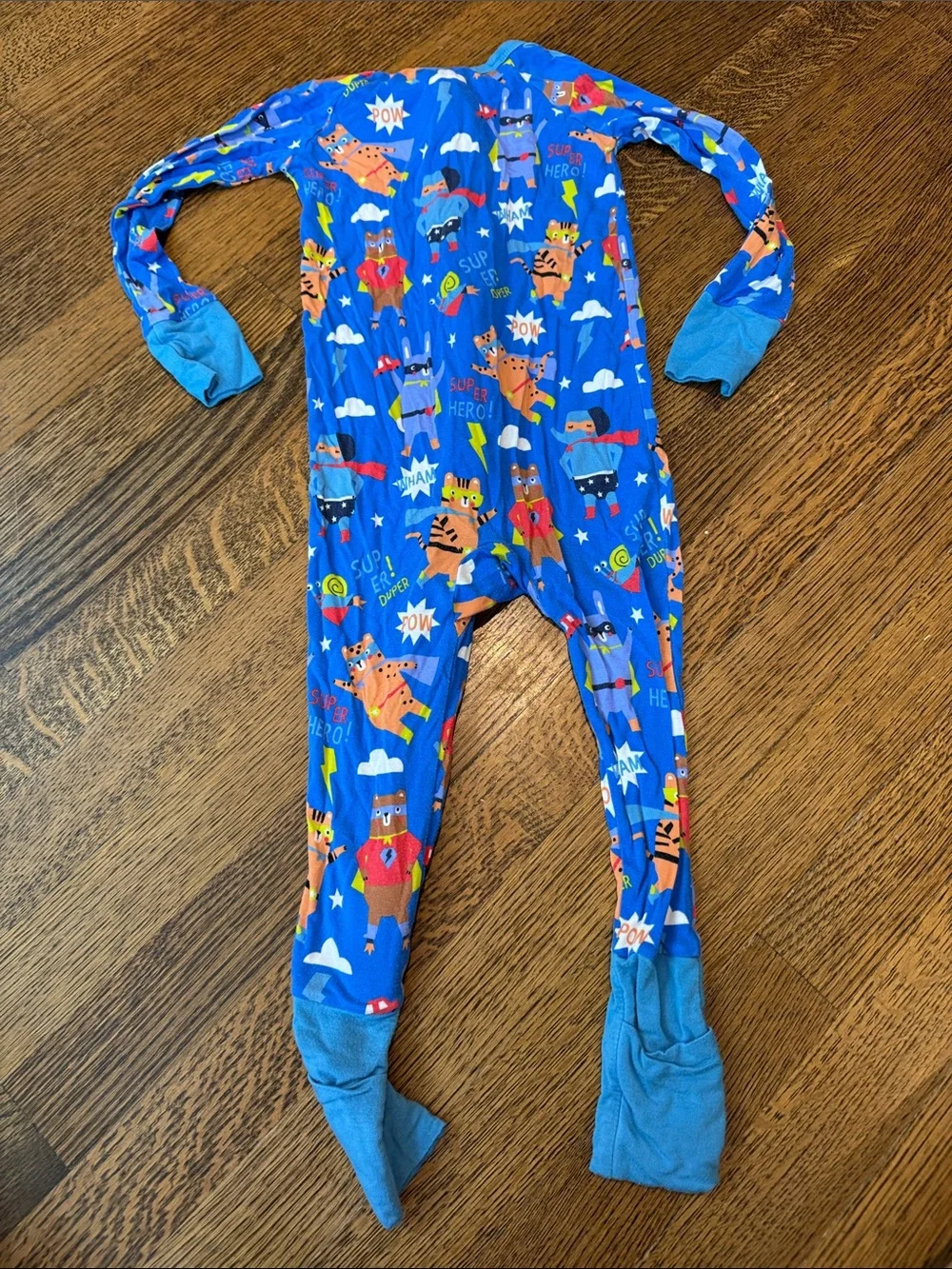 Little Sleepies Blue Superhero Animal Print Footed Pajamas